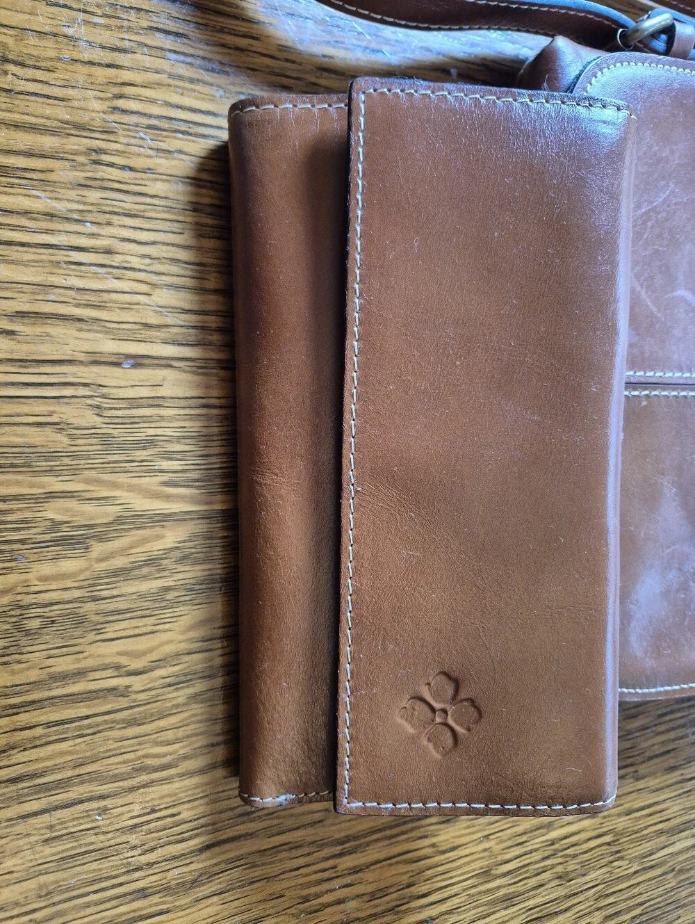 Patricia Nash Leather Crossbody Bag with Front Flap (Snaps) & Wallet Set - Brown